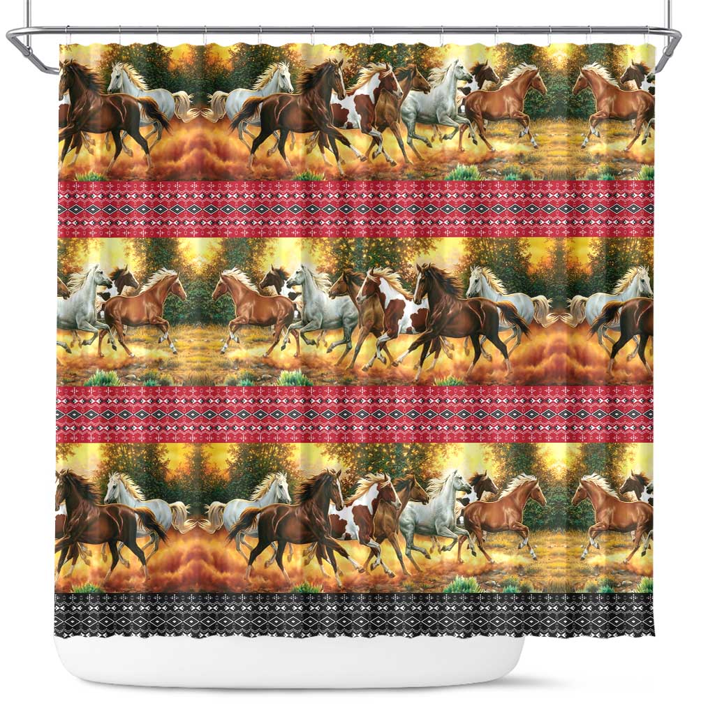 Horse Native American Pattern Christmas Christmas Shower Curtain Xmas Holiday Patterns - Wonder Print Shop