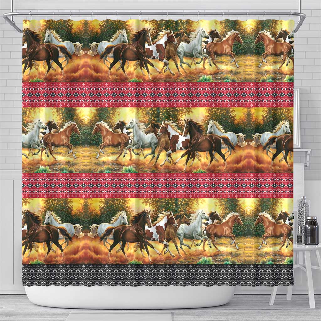 Horse Native American Pattern Christmas Christmas Shower Curtain Xmas Holiday Patterns - Wonder Print Shop