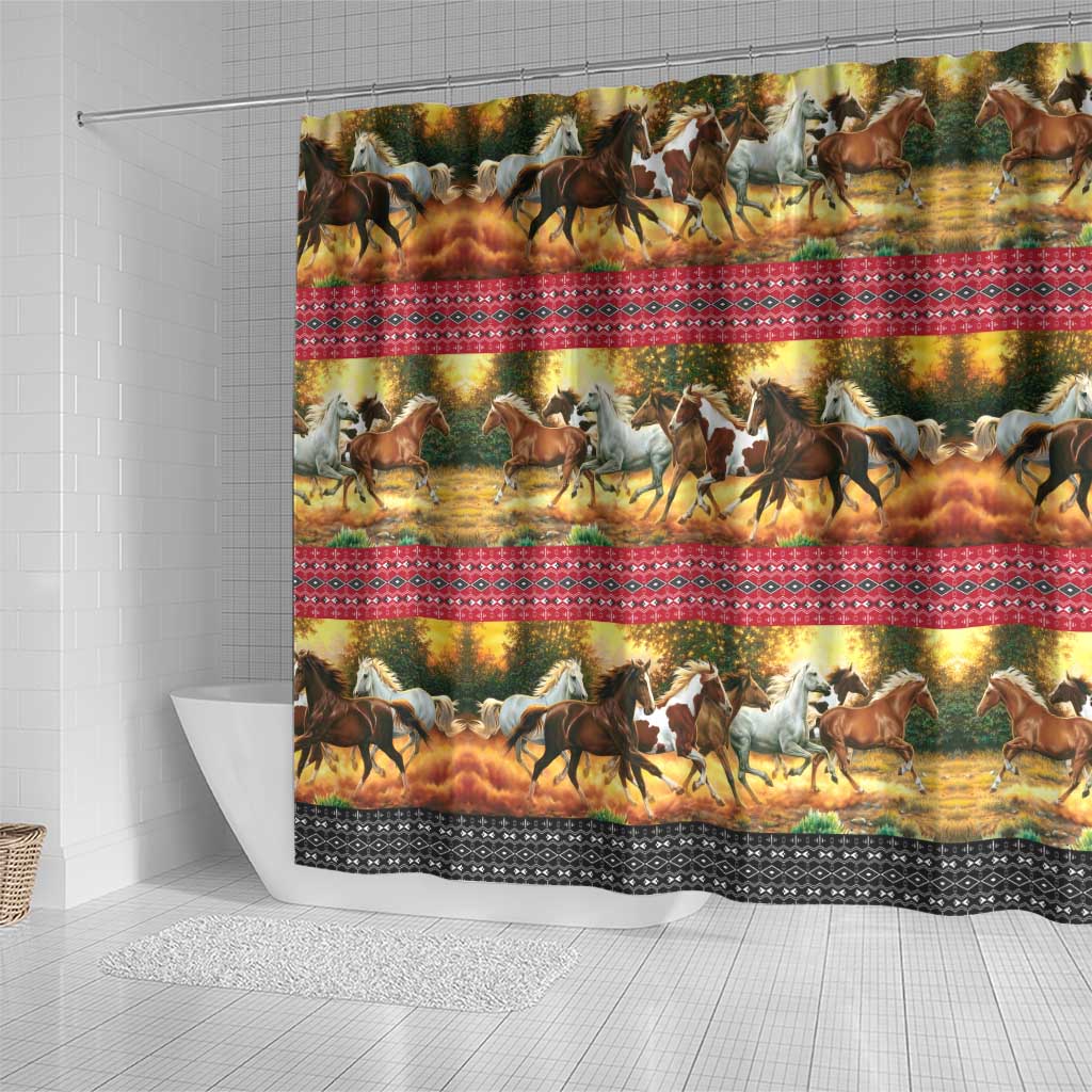 Horse Native American Pattern Christmas Christmas Shower Curtain Xmas Holiday Patterns - Wonder Print Shop