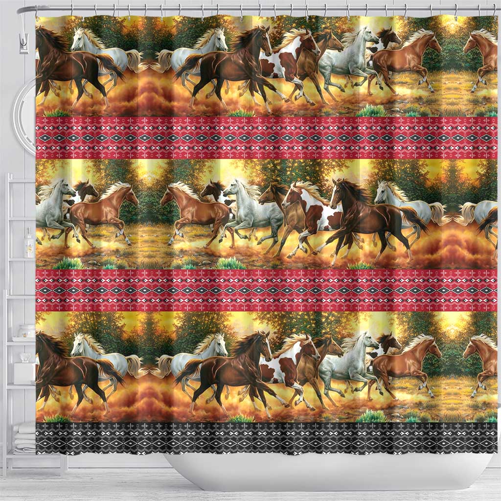 Horse Native American Pattern Christmas Christmas Shower Curtain Xmas Holiday Patterns - Wonder Print Shop