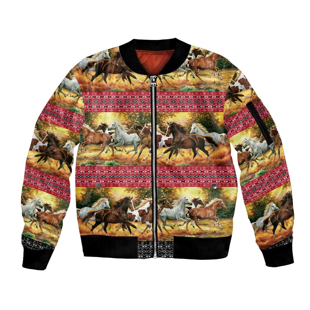 Horse Native American Pattern Christmas Christmas Sleeve Zip Bomber Jacket Xmas Holiday Patterns - Wonder Print Shop