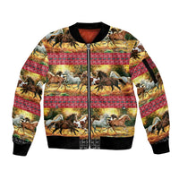 Horse Native American Pattern Christmas Christmas Sleeve Zip Bomber Jacket Xmas Holiday Patterns - Wonder Print Shop