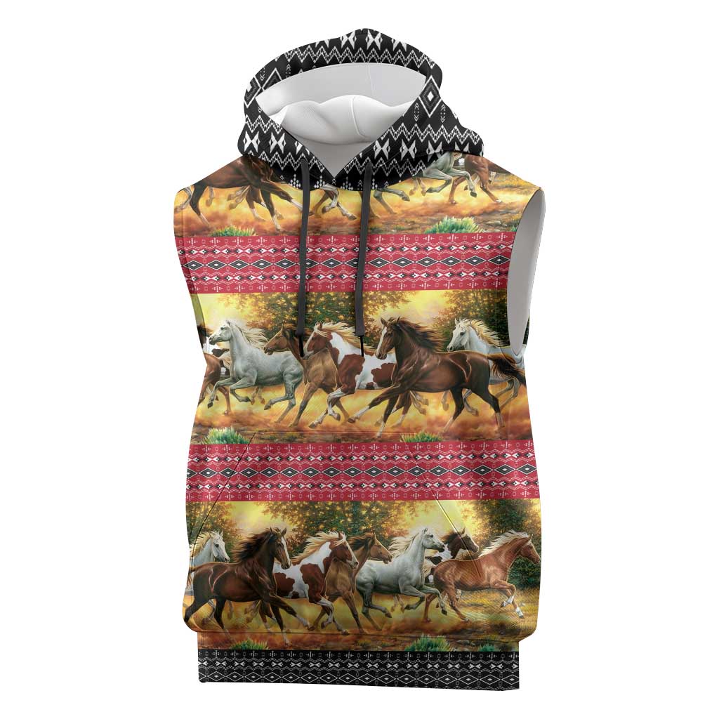 Horse Native American Pattern Christmas Christmas Sleeveless Hoodie Xmas Holiday Patterns - Wonder Print Shop
