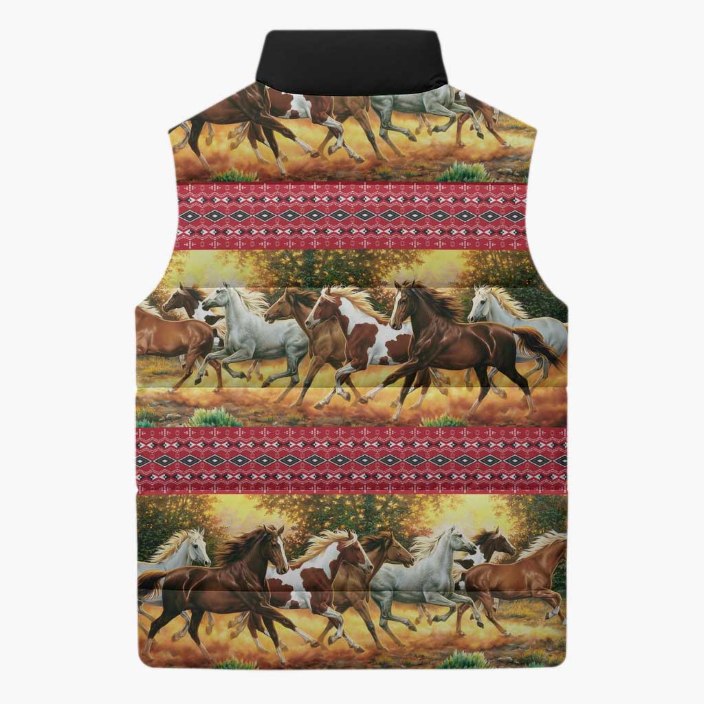 Horse Native American Pattern Christmas Christmas Sleeveless Puffer Jacket Xmas Holiday Patterns - Wonder Print Shop