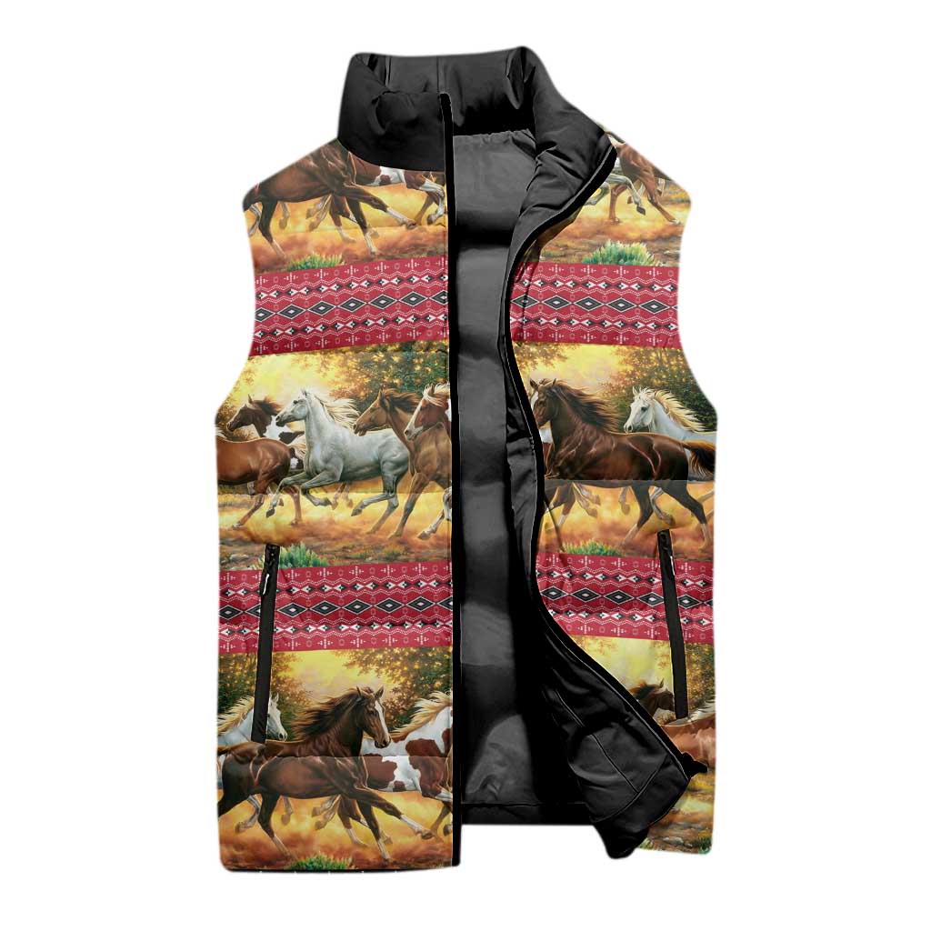 Horse Native American Pattern Christmas Christmas Sleeveless Puffer Jacket Xmas Holiday Patterns - Wonder Print Shop