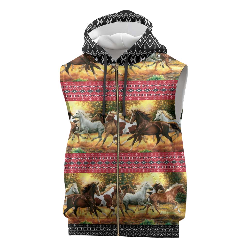 Horse Native American Pattern Christmas Christmas Sleeveless Zip Hoodie Xmas Holiday Patterns - Wonder Print Shop