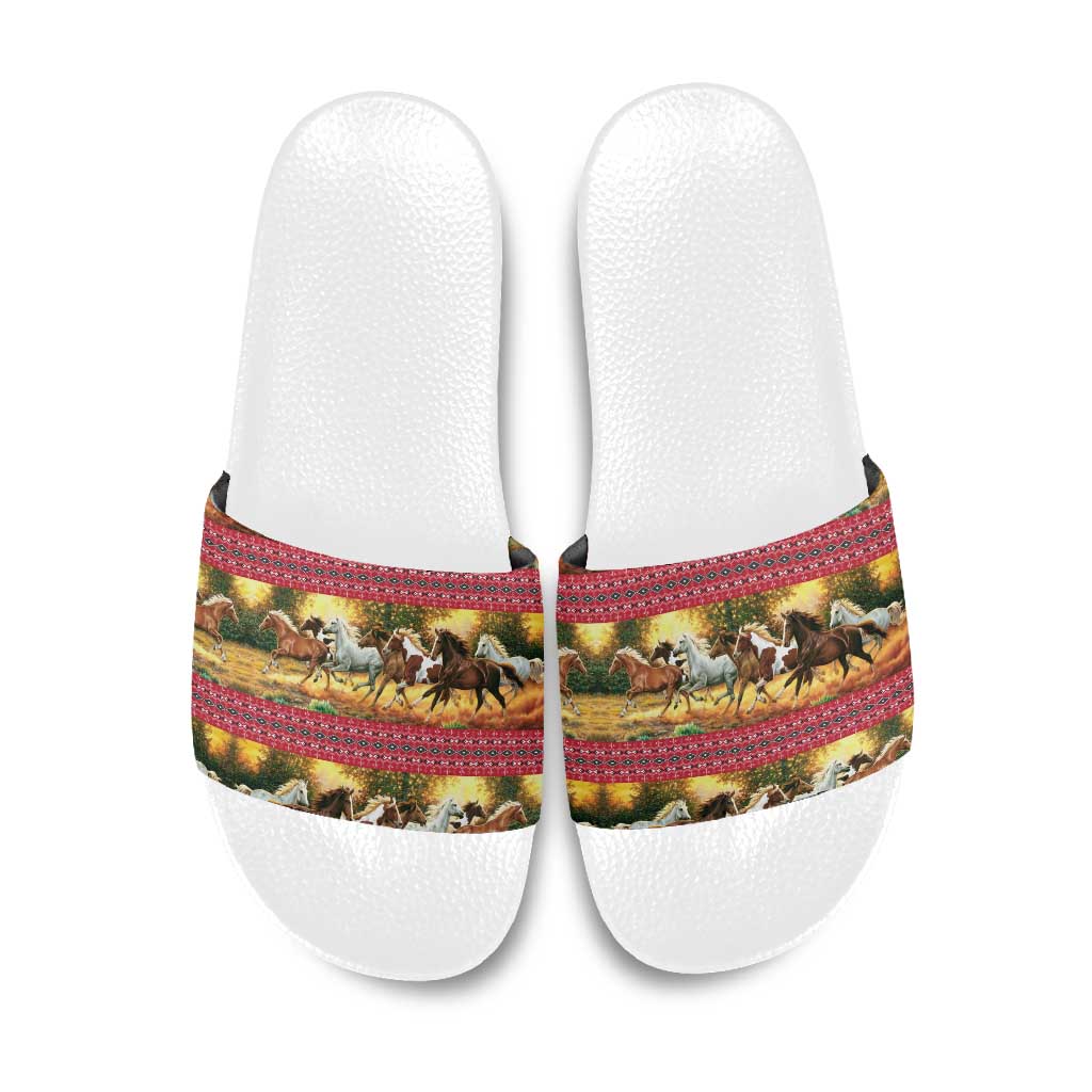 Horse Native American Pattern Christmas Christmas Slide Sandals Xmas Holiday Patterns - Wonder Print Shop