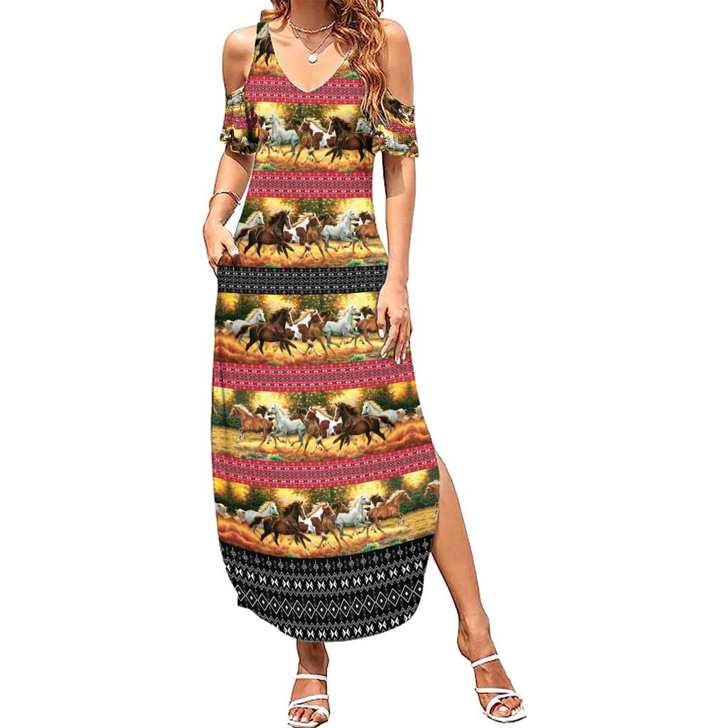 Horse Native American Pattern Christmas Christmas Summer Maxi Dress Xmas Holiday Patterns - Wonder Print Shop