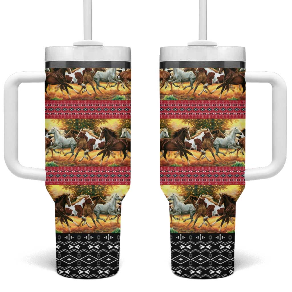 Horse Native American Pattern Christmas Christmas Tumbler With Handle Xmas Holiday Patterns - Wonder Print Shop