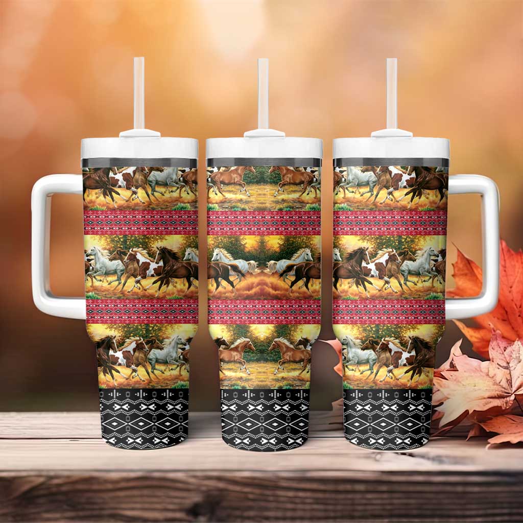 Horse Native American Pattern Christmas Christmas Tumbler With Handle Xmas Holiday Patterns - Wonder Print Shop
