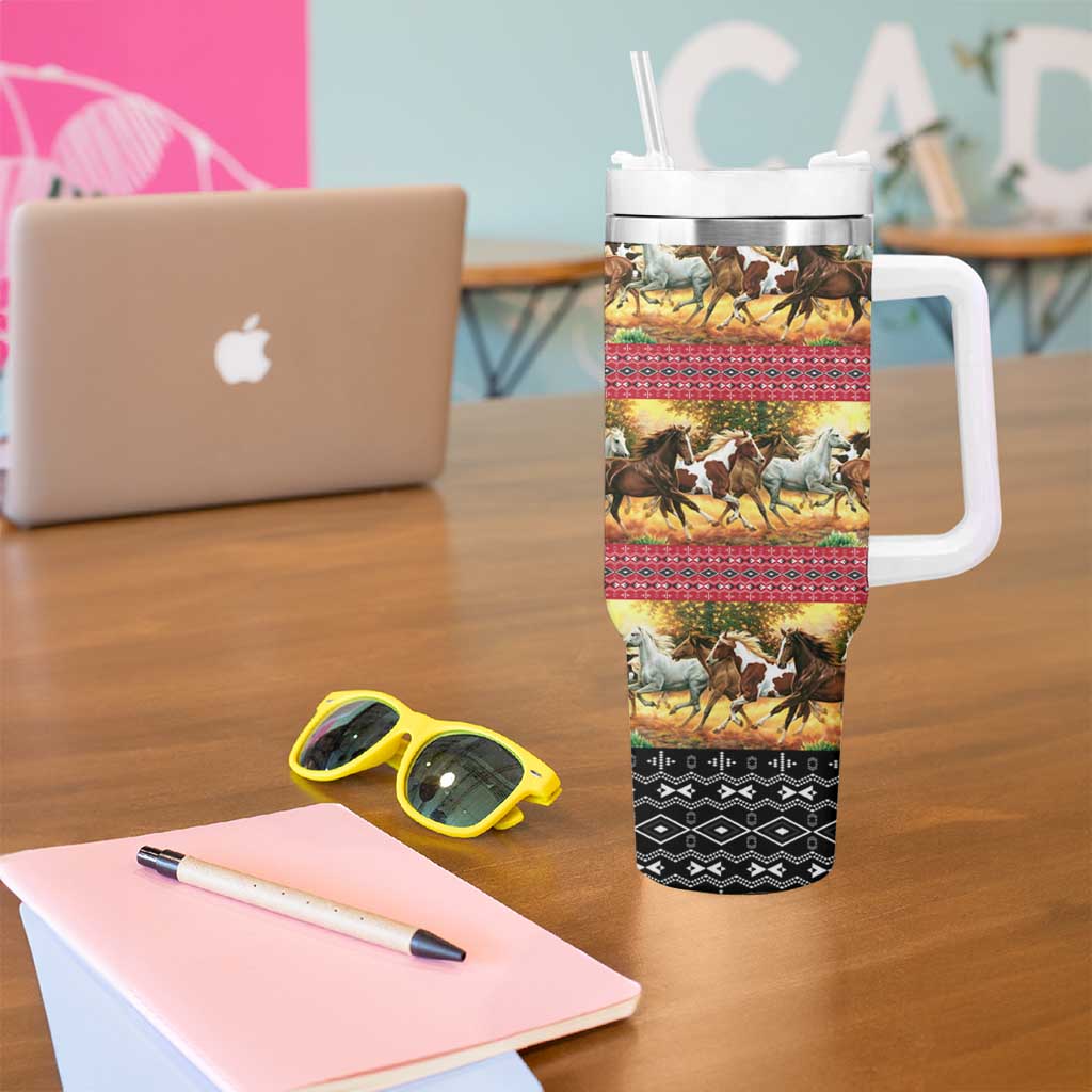 Horse Native American Pattern Christmas Christmas Tumbler With Handle Xmas Holiday Patterns - Wonder Print Shop