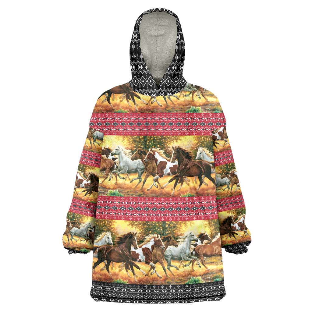 Horse Native American Pattern Christmas Christmas Wearable Blanket Hoodie Xmas Holiday Patterns - Wonder Print Shop