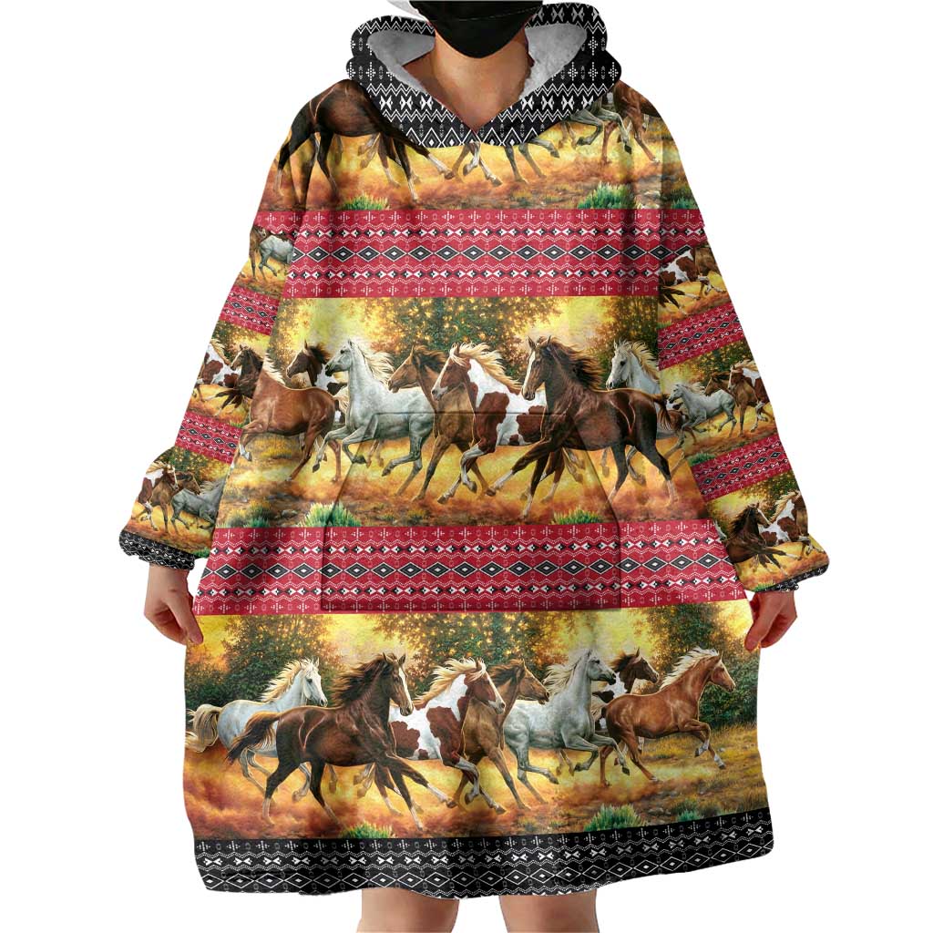 Horse Native American Pattern Christmas Christmas Wearable Blanket Hoodie Xmas Holiday Patterns - Wonder Print Shop