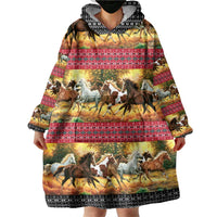 Horse Native American Pattern Christmas Christmas Wearable Blanket Hoodie Xmas Holiday Patterns - Wonder Print Shop