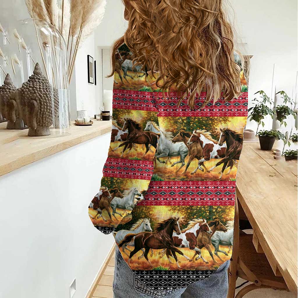 Horse Native American Pattern Christmas Christmas Women Casual Shirt Xmas Holiday Patterns - Wonder Print Shop
