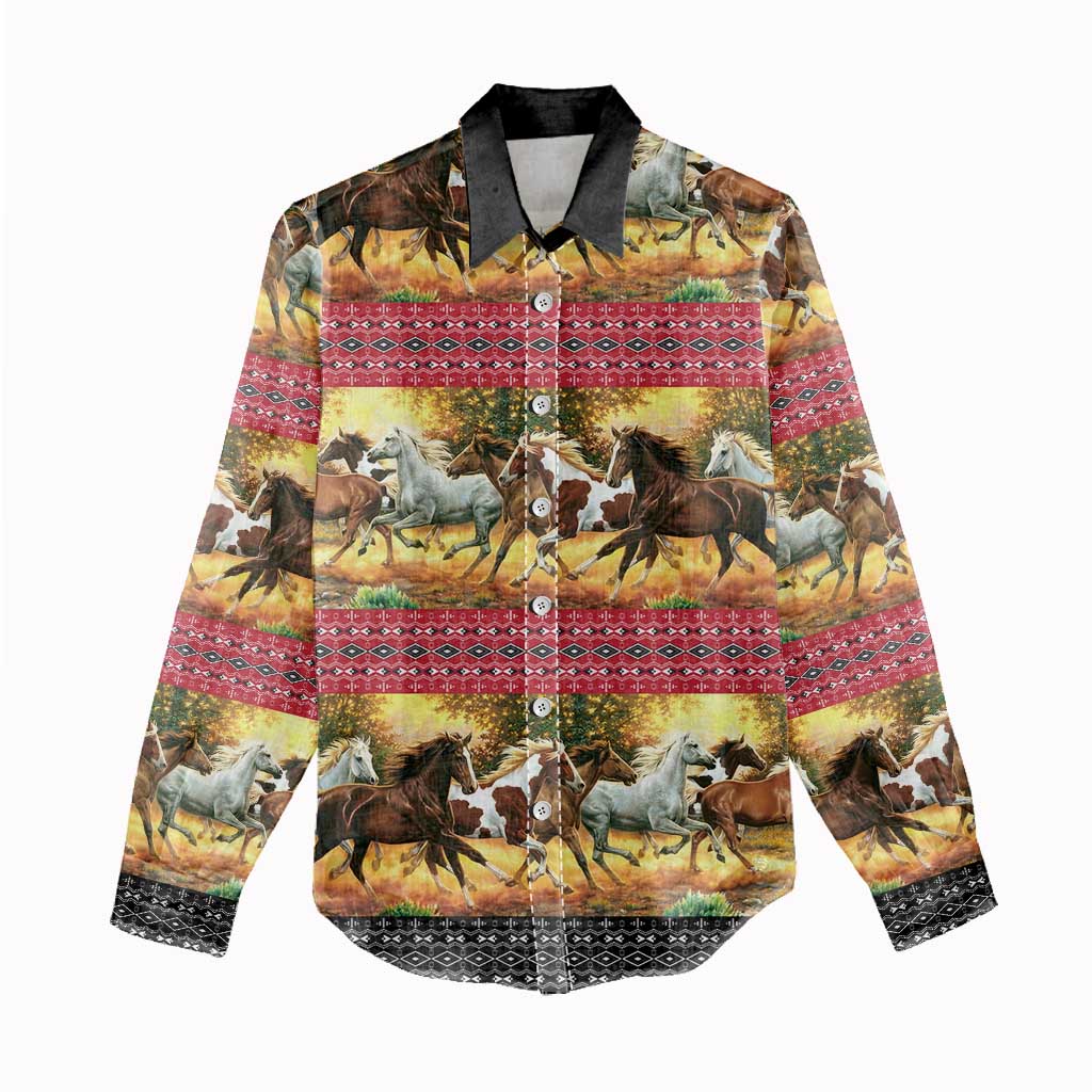 Horse Native American Pattern Christmas Christmas Women Casual Shirt Xmas Holiday Patterns - Wonder Print Shop
