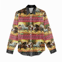 Horse Native American Pattern Christmas Christmas Women Casual Shirt Xmas Holiday Patterns - Wonder Print Shop