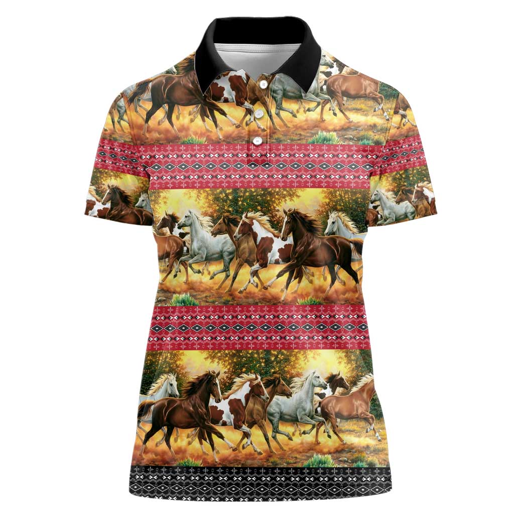 Horse Native American Pattern Christmas Christmas Women Polo Shirt Xmas Holiday Patterns - Wonder Print Shop