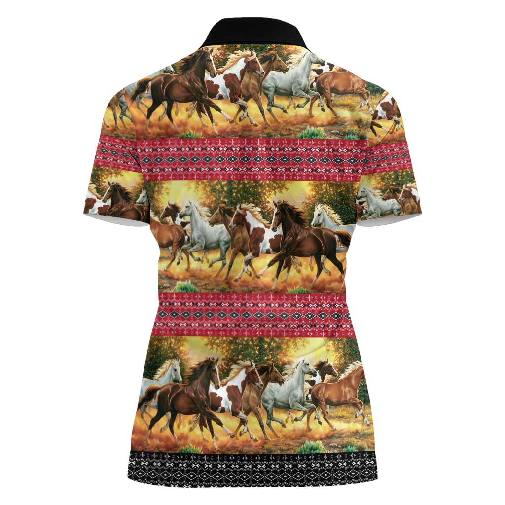 Horse Native American Pattern Christmas Christmas Women Polo Shirt Xmas Holiday Patterns - Wonder Print Shop