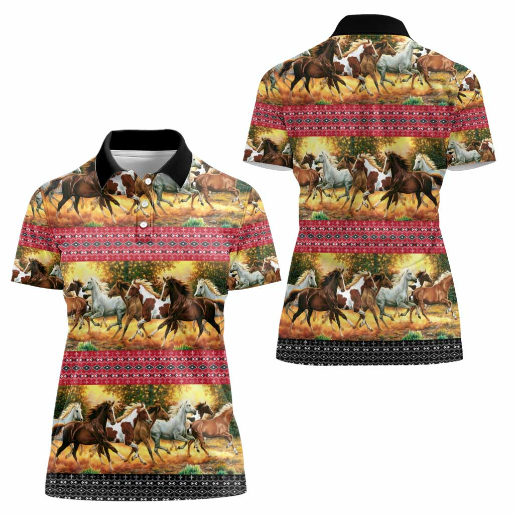 Horse Native American Pattern Christmas Christmas Women Polo Shirt Xmas Holiday Patterns - Wonder Print Shop