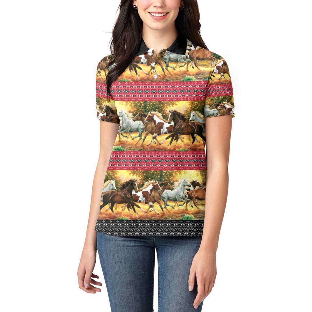 Horse Native American Pattern Christmas Christmas Women Polo Shirt Xmas Holiday Patterns - Wonder Print Shop