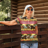 Horse Native American Pattern Christmas Christmas Women Polo Shirt Xmas Holiday Patterns - Wonder Print Shop