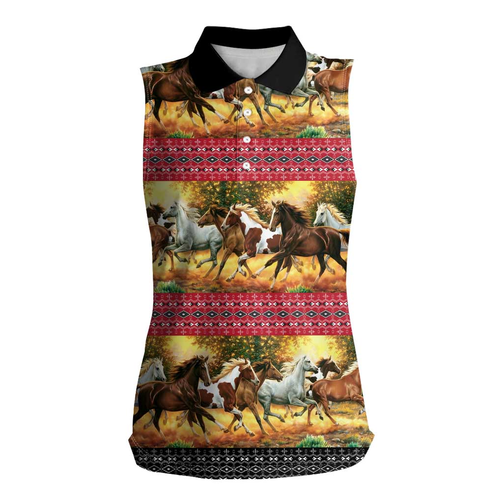 Horse Native American Pattern Christmas Christmas Women Sleeveless Polo Shirt Xmas Holiday Patterns - Wonder Print Shop