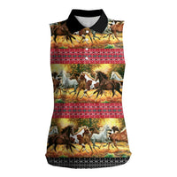 Horse Native American Pattern Christmas Christmas Women Sleeveless Polo Shirt Xmas Holiday Patterns - Wonder Print Shop