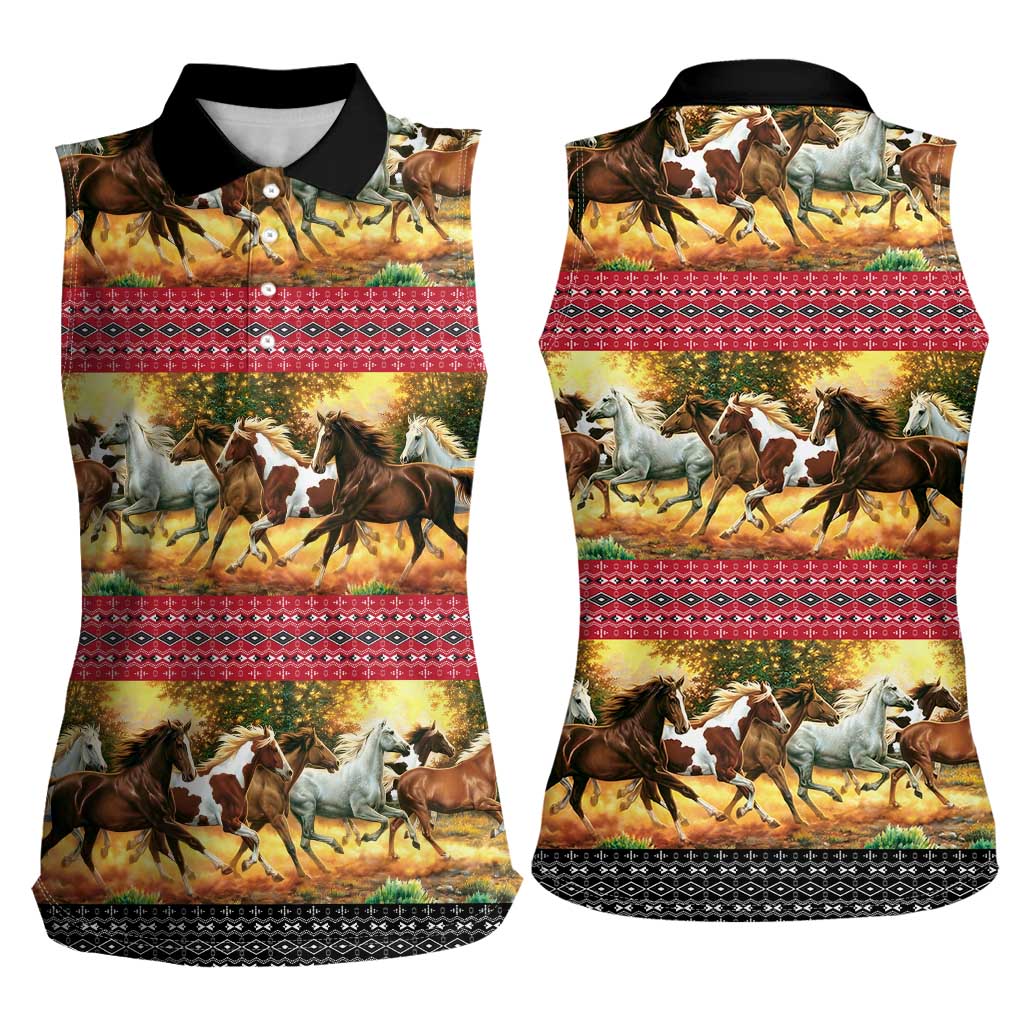 Horse Native American Pattern Christmas Christmas Women Sleeveless Polo Shirt Xmas Holiday Patterns - Wonder Print Shop