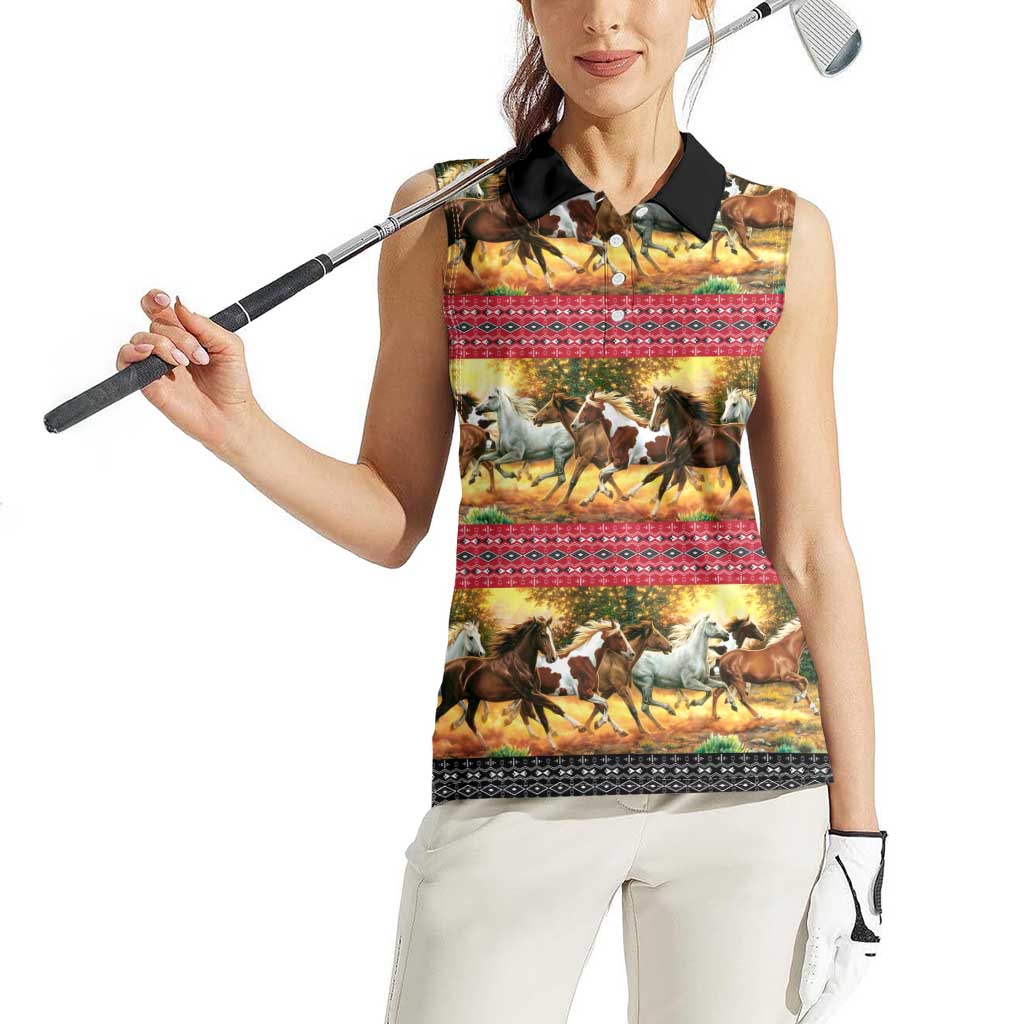Horse Native American Pattern Christmas Christmas Women Sleeveless Polo Shirt Xmas Holiday Patterns - Wonder Print Shop