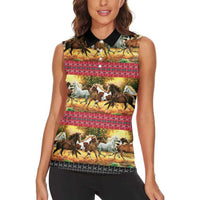 Horse Native American Pattern Christmas Christmas Women Sleeveless Polo Shirt Xmas Holiday Patterns - Wonder Print Shop