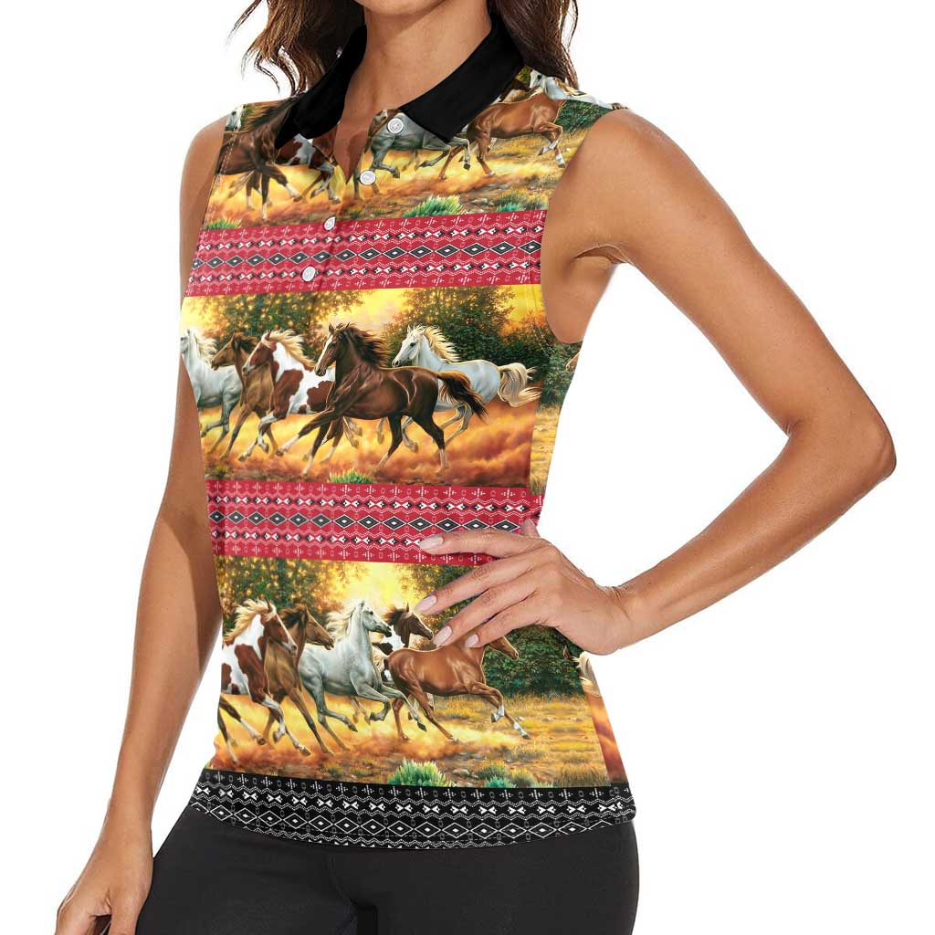 Horse Native American Pattern Christmas Christmas Women Sleeveless Polo Shirt Xmas Holiday Patterns - Wonder Print Shop