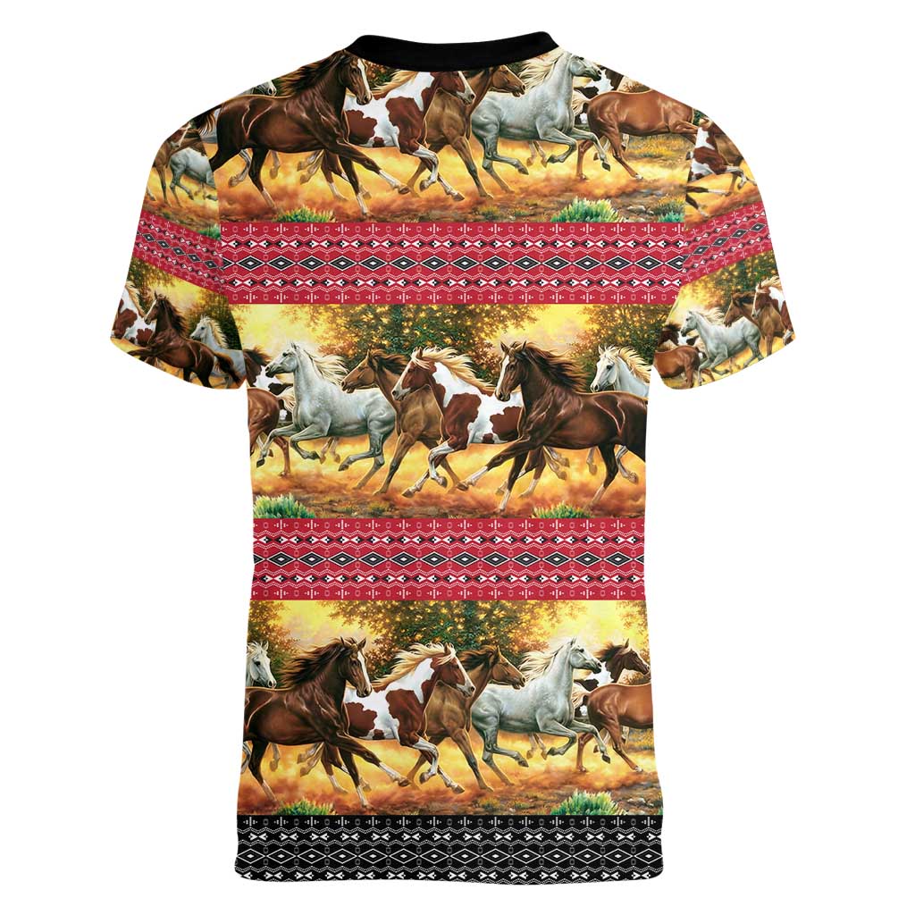 Horse Native American Pattern Christmas Christmas Women V-Neck T-Shirt Xmas Holiday Patterns - Wonder Print Shop