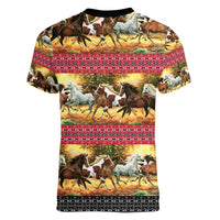 Horse Native American Pattern Christmas Christmas Women V-Neck T-Shirt Xmas Holiday Patterns - Wonder Print Shop