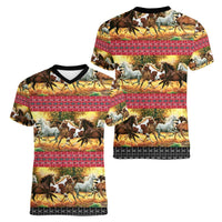 Horse Native American Pattern Christmas Christmas Women V-Neck T-Shirt Xmas Holiday Patterns - Wonder Print Shop