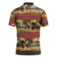 Horse Native American Pattern Christmas Christmas Zipper Polo Shirt Xmas Holiday Patterns - undefined