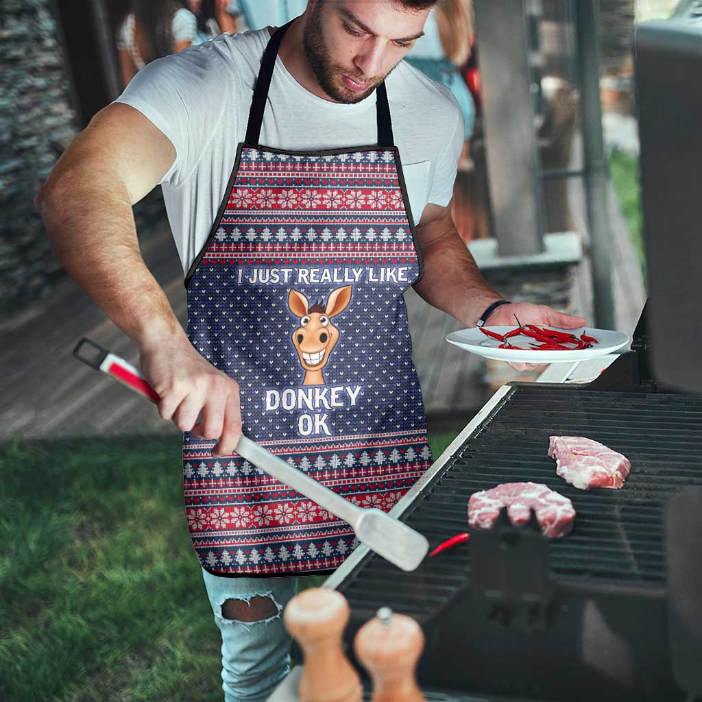 I Just Really Like Donkey Christmas Christmas Apron Xmas Holiday Patterns - Wonder Print Shop