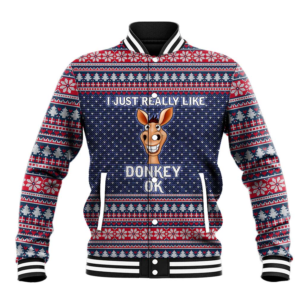 I Just Really Like Donkey Christmas Christmas Baseball Jacket Xmas Holiday Patterns - Wonder Print Shop