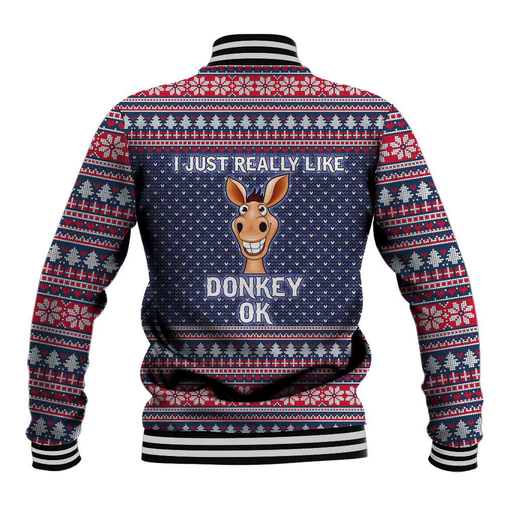 I Just Really Like Donkey Christmas Christmas Baseball Jacket Xmas Holiday Patterns - Wonder Print Shop