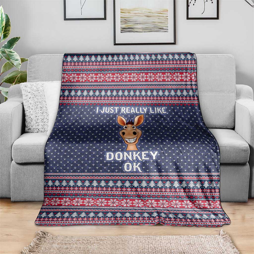 I Just Really Like Donkey Christmas Christmas Blanket Xmas Holiday Patterns - Wonder Print Shop