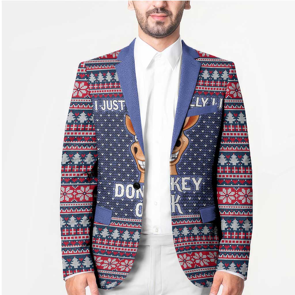 I Just Really Like Donkey Christmas Christmas Blazer Xmas Holiday Patterns - Wonder Print Shop