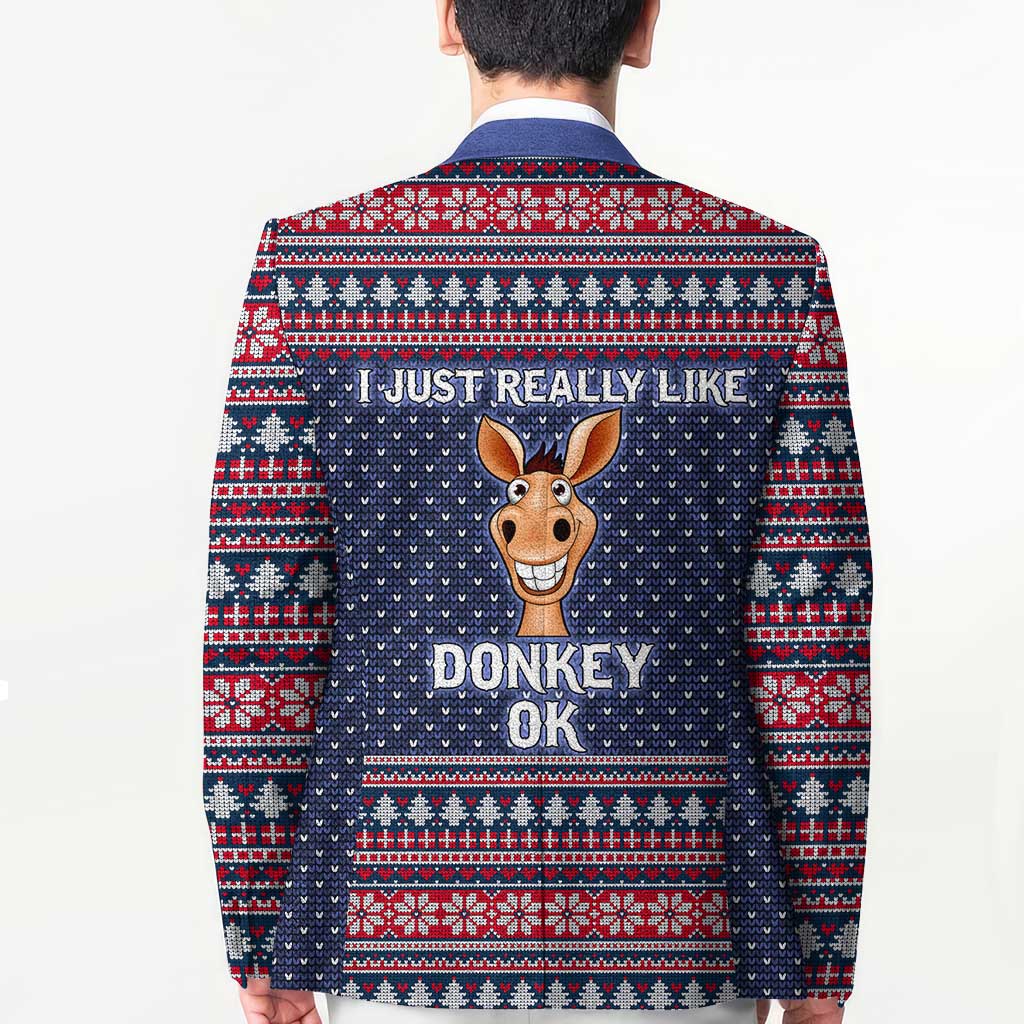 I Just Really Like Donkey Christmas Christmas Blazer Xmas Holiday Patterns - Wonder Print Shop