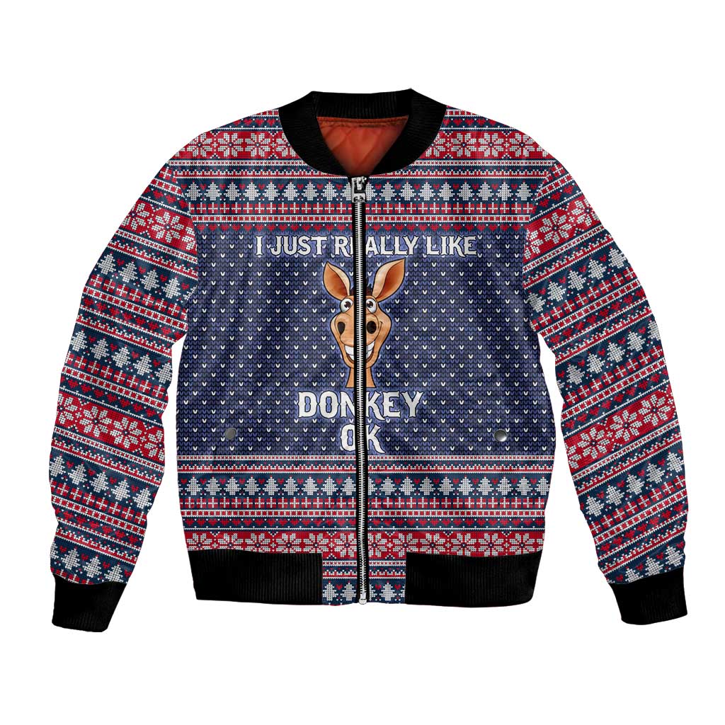 I Just Really Like Donkey Christmas Christmas Bomber Jacket Xmas Holiday Patterns - Wonder Print Shop