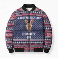 I Just Really Like Donkey Christmas Christmas Bomber Puffer Jacket Xmas Holiday Patterns - Wonder Print Shop