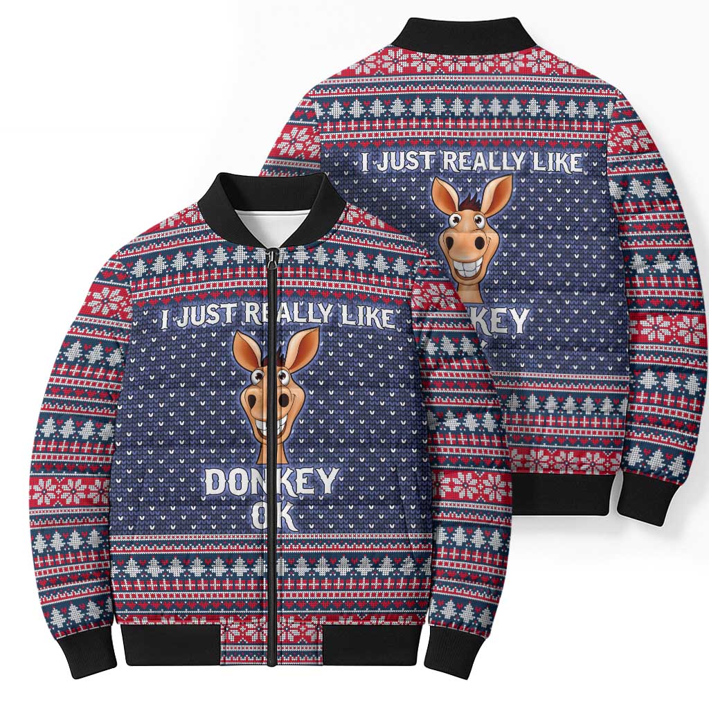 I Just Really Like Donkey Christmas Christmas Bomber Puffer Jacket Xmas Holiday Patterns - Wonder Print Shop