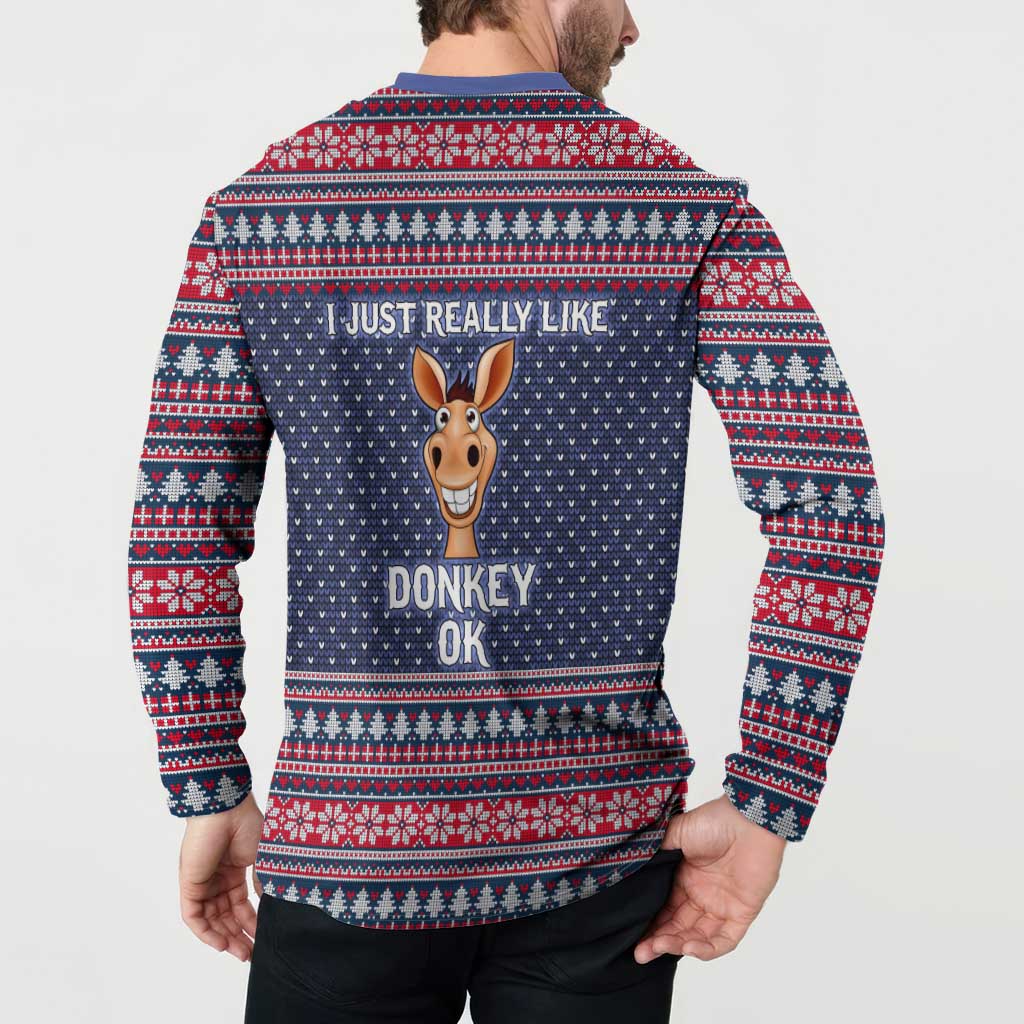 I Just Really Like Donkey Christmas Christmas Button Sweatshirt Xmas Holiday Patterns - Wonder Print Shop