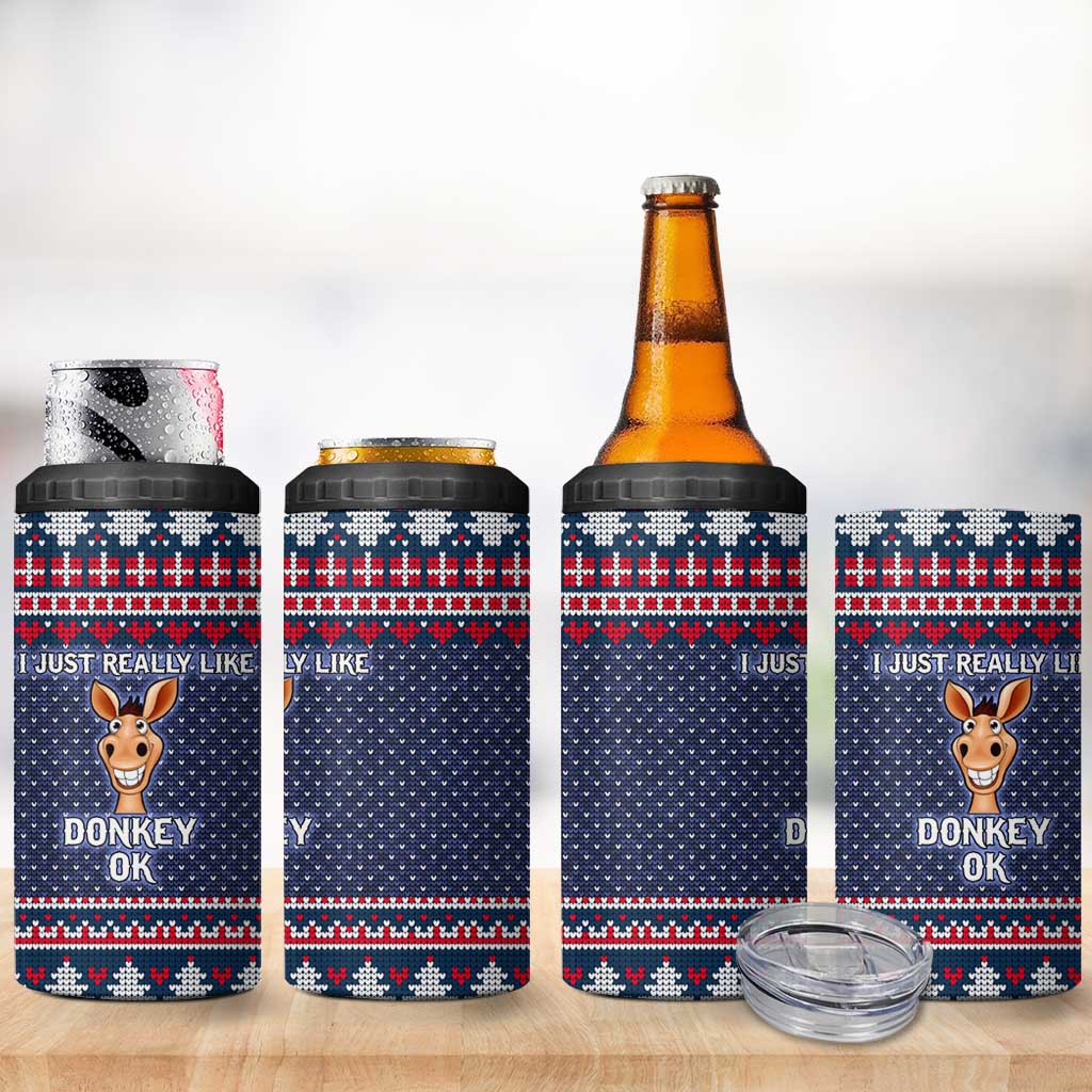 I Just Really Like Donkey Christmas Christmas 4 in 1 Can Cooler Tumbler Xmas Holiday Patterns - Wonder Print Shop