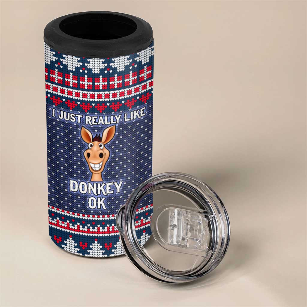 I Just Really Like Donkey Christmas Christmas 4 in 1 Can Cooler Tumbler Xmas Holiday Patterns - Wonder Print Shop