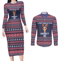 I Just Really Like Donkey Christmas Christmas Couples Matching Long Sleeve Bodycon Dress and Long Sleeve Button Shirt Xmas Holiday Patterns - Wonder Print Shop