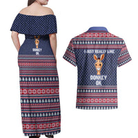 I Just Really Like Donkey Christmas Christmas Couples Matching Off Shoulder Maxi Dress and Hawaiian Shirt Xmas Holiday Patterns - Wonder Print Shop